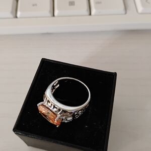 Stunning Silver Tone Ring with Tangerine Gem